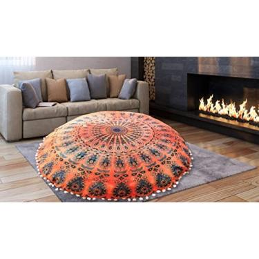 Imagem de Almofada de chão de mandala laranja de 81 cm para assento hippie decorativa meditação redonda otomana boêmia pufe indiano grande fronha ao ar livre praia piquenique sala de estar psicodélico (apenas