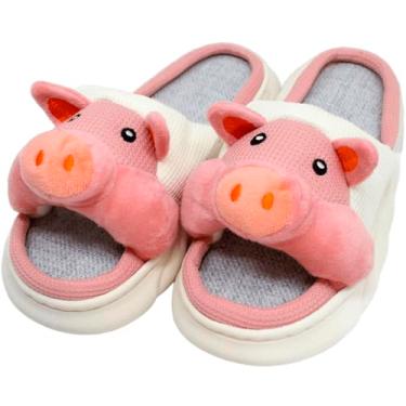 Imagem de Pantufas Chinelo Sapatos De Inverno Porquinho Pelúcia Macio Rosa - 38/39