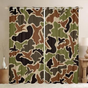 Imagem de Feelyou Duck Hunter Cortinas de caça camufladas verdes para quarto e sala de estar (2 painéis, 106 x 236 cm) cortinas blackout marrom preto camuflado exército 30%-50% escurecimento cortina blackout