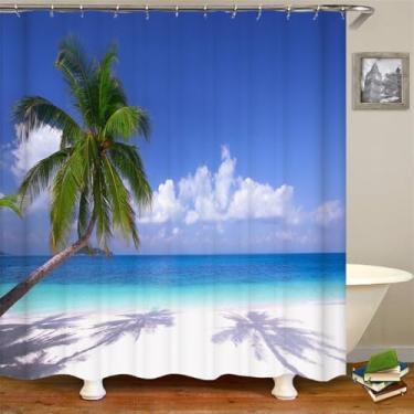 Imagem de Cenário litorâneo Praia Banheiro Cortina de chuveiro Decoração para casa Cortina Anti-mofo Cortinas de chuveiro à prova d'água com gancho, DM3761, L180 x A210 cm