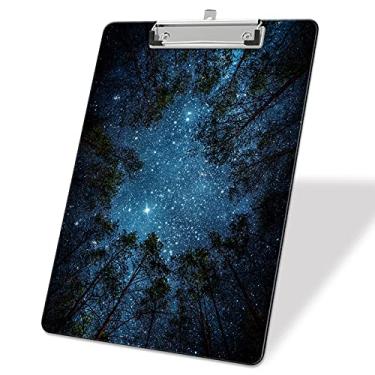 Imagem de ZAXMEY Prancheta de plástico de 22,8 cm x 31,7 cm, tamanho carta padrão com clipe de perfil baixo para sala de aula, escritório, estudante, mulheres, homem, crianças, estampa personalizada bonita decorativa, céu noturno