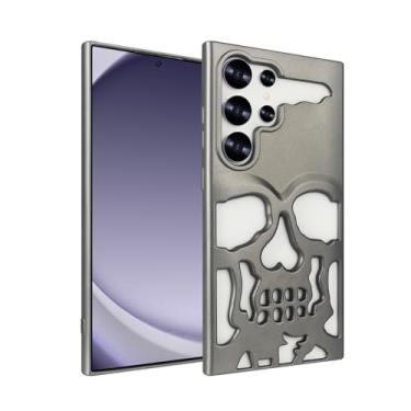 Imagem de LUVI Compatível com Galaxy S24 Ultra Skull Hollow Case Matte Cooling Heat Dissipation Unique Cute Horror Protection Capa à prova de choque para meninas mulheres homens cinza