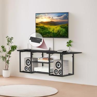 Imagem de Fogein Suporte De Tv Flutuante Com Tomada Para Tv De 50/60 Polegadas, Console De Mídia Montado Na Parede Com Prateleiras De Armazenamento Abertas, Centro De Entretenimento Moderno Para Sala De Estar