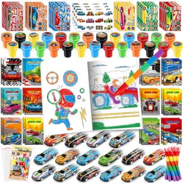 Imagem de BenLouis 84 Peças De Lembrancinhas Para Festa Carros Corrida, Livros Colorir Com Tema Conjunto Adesivos Giz Cera A Granel Crianças, Rodas Carro Corrida Rápido, Sacola Brindes Aniversário, Presentes