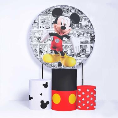 Imagem de Kit Painel de Festa Redondo de 1,50m e Trio de Cilindros Mickey Mouse - Fera Print