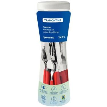 Imagem de Faqueiro em Inox Ipanema c/ 24 Peças - Vermelho - Tramontina, Vermelho