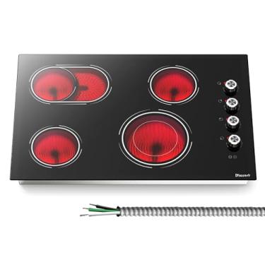 Imagem de Disaenvir Cooktop Elétrico De 30 Polegadas - 4 Bocas, Fogão Elétrico Potente De Vidro De 6700 W, Fogão De Cerâmica Embutido De 30 Polegadas Com Anel Duplo E Expandido, Controle Por Botão, Fio Rígid