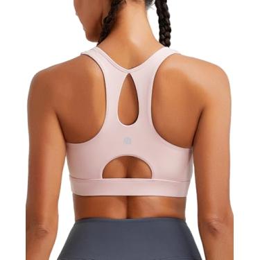Imagem de RUNNING GIRL Sutiã esportivo feminino de alto suporte, bojo moldado com costas nadadoras, sutiã esportivo para ioga, bojo B-D, rosa, M