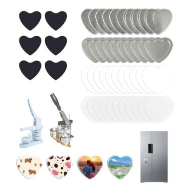 Imagem de 100 conjuntos de suprimentos de botão de coração 54 mm/2,13 pol., peças de botão para máquina de fazer ímã de geladeira em forma de coração, incluindo capa de metal, capa traseira de metal, filme