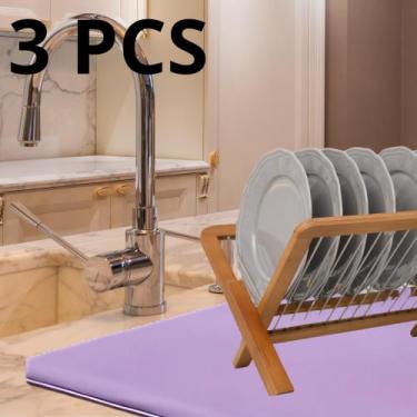 Imagem de 3 Peças, Base para Escorredor de Louça, G, 70x50cm, Rosa, Alta Absorçã