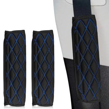 Imagem de QQWD Capa de cinto de segurança de carro 2 peças, proteção de ombro de malha de couro PU dupla cor, acessórios de decoração de carro, almofada macia para cinto de segurança, proteção de ombro e