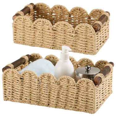 Imagem de DUOER Cesto de armazenamento de vime para organizar papel higiênico cesta de armazenamento para vaso sanitário, bege