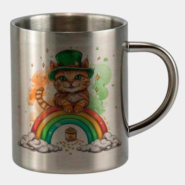 Imagem de Caneca de Inox Premium Prateada 400ml GATINHO ST PATRICKS DAY ARCO IRI