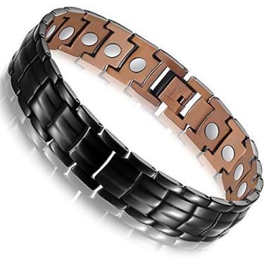 Imagem de Feraco Pulseira de cobre masculina – Terapia magnética para alívio da dor da artrite, túnel do carpo, 3500 ímãs de gauss para enxaquecas, cotovelo de tênis – Joia de cobre 100% puro com ferramenta de tamanho ajustável, Metal,