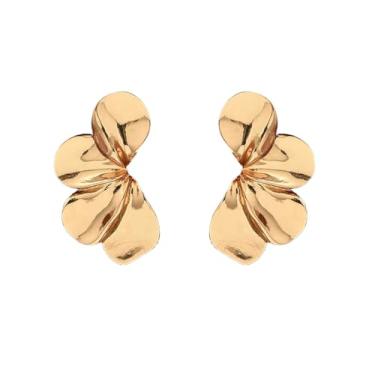 Imagem de LOKLIFFAI Brincos de flores para mulheres, design de dois tons, brincos pendentes de gota para férias com asa de folha, joias modernas, one size, Zinco, Sem pedra preciosa