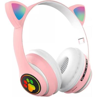 Imagem de Fone de ouvido Gatinho Cat ear Headphone bluetooth - Rosa/Branco