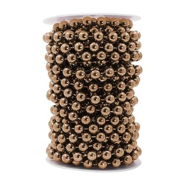 Imagem de Mandala Crafts Rolo de pérolas marrons falsas - carretel de corrente de pérolas falsas de 10 mm - 10 metros de fio de pérolas para decoração de festa de casamento de árvore de Natal