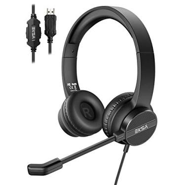 Imagem de EKSA Fone de ouvido USB com microfone para laptop, fone de ouvido com cancelamento de ruído, fones de ouvido leves com fio com controle de mudo, fone de ouvido para escritório confortável o dia todo para Skype, Webinar, Call Center