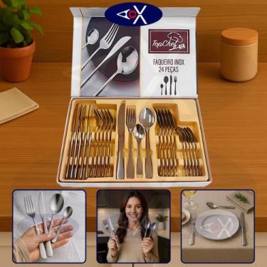 Imagem de Faqueiro Inox 24 Peças Talheres Refeição Uso Diário Jogo Mesa Resisten