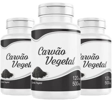 Imagem de Carvão Vegetal Ativado 360 Cápsulas 500mg Kit 3 Potes x 120 cáps Carva