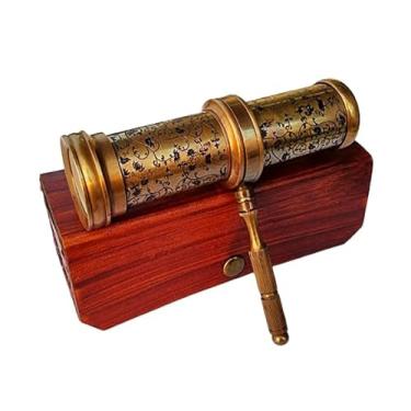 Imagem de BRASSLICIOUS Antique Hand Carved Brass Twist Kaleidoscope for Adult and Kids || Vintage Look Kaleidoscope - Antique Finish with Leather Case