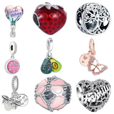 Imagem de 9 peças pingentes europeus de contas para pulseira Pandora, berloques, pulseiras faça você mesmo, colar, joias, presente para aniversário, dia dos namorados, Natal, dia das mães, coração, amor, balão