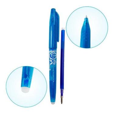 Imagem de Caneta Apagavel Azul Tecido Papel Costura Escolar + Refil - De Acordo 