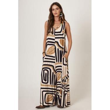 Imagem de Macacão Regata De Malha Pantalona Bege Estampado Yacamim O10, M, Estam