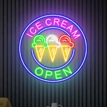 Imagem de Rallctom Placa De Neon Sorvete Aberto, Decoração Parede Para Cafeteria, Led Personalizada Confeitaria, Arte Bar, Tamanho Boas-Vindas: 45X45 Cm
