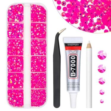 Imagem de qiipii Strass De Resina Rosa Choque Ab Com Cola B7000 Para Joias Artesanato Deslumbrante 2 Mm 3 4 5 6 Pedras Gelatina Fundo Plano Ss10 Ss16 Ss20 Ss30 Diamantes Gemas Unhas Maquiagem Copos