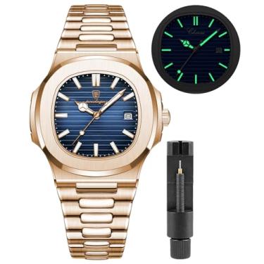 Imagem de Gosasa Relógios masculinos modernos de aço inoxidável, estilo luxuoso, quartzo luminoso, à prova d'água, mostrador analógico, relógio de pulso masculino, Azul rosa, Negócios