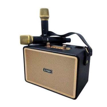 Imagem de Caixa De Som Karaokê Bluetooth Portátil 100W Com 2 Microfones Sem Fio Bivolt