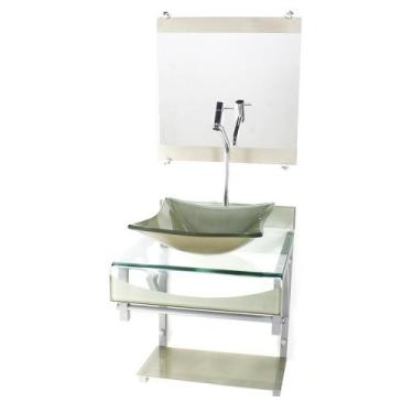 Imagem de Gabinete de vidro 40cm para banheiro curvado duplo pc cuba quadrada ch