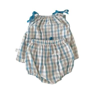 Imagem de Roupa de Verão para Bebê - Conjunto Xadrez 2 Peças (0 a 24 Meses), 90,