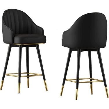 Imagem de Conjunto De 2 Bancos De Bar Ergonômicos, Bancos De Bar Estofados Com Pernas Cromadas Pretas, Bancos De Bar Giratórios De Couro, Cadeiras De Bar De Altura De Balcão, C, 65CM