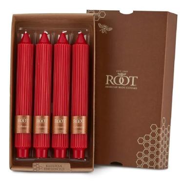 Imagem de Velas de jantar com collenettes gregas sem perfume, 22,8 cm de altura, caixa com 4, vermelho