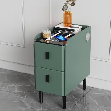 Imagem de Mesa de cabeceira inteligente, mesa de cabeceira com carregamento ， Stand noturno com 2 gavetas, mesa de cabeceira esbelta ， mesa final com armazenamento para quarto, verde cinza, 25cm/9,8in