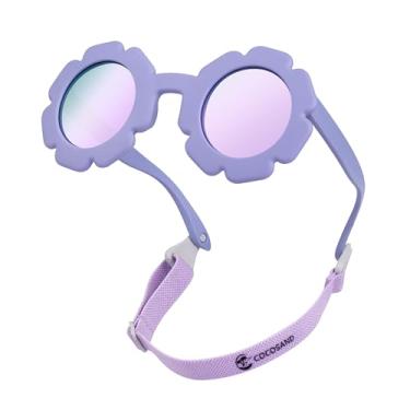 Imagem de COCOSAND Óculos de sol infantis com alça polarizada armação floral retrô flexível para bebês crianças meninos meninas de 3 a 24 meses, Roxo fosco, XP