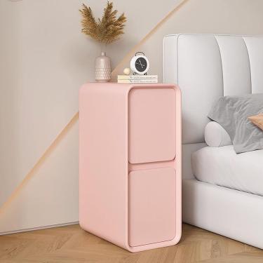 Imagem de Mesa de cabeceira com gaveta de madeira sólida ， mesa de cabeceira de clipe extra estreita, mesa final com 2 gavetas para o quarto, sala de estar ， dormitório, rosa, 25x40x50cm