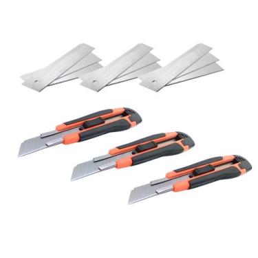 Imagem de Kit com 3 Estilete Grande Emborrachado 9 Lâminas Largas  - Idea