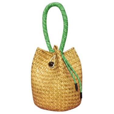Imagem de Bolsa clutch de vime para mulheres 2025 moderna bolsa de mão macia bolsa de praia para noite carteira de bambu bolsa balde festa formatura, Verde, One Size