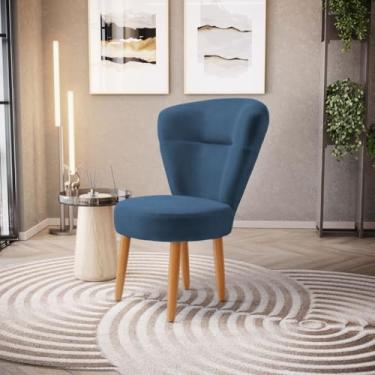 Imagem de Poltrona decorativa cadeira de jantar confortável Moderna resistente tecido veludo pés de madeira MOBLAN decor (AZUL)