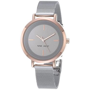 Imagem de Nine West Relógio feminino com pulseira de malha, Prata/ouro rosa, Japonês
