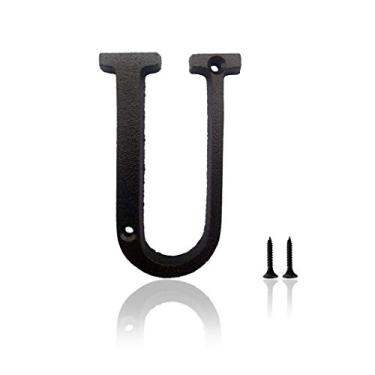 Imagem de Números de casas de 14 cm, números de casas de ferro fundido para fora, números de endereço para casas, fazenda, garagem, loja, escritórios, hotel, letra U