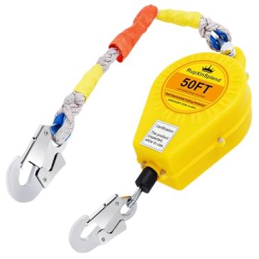 Imagem de RupXinSplend Protetor contra quedas autoretrátil 1,8 m de proteção contra quedas, trava dupla, EPI + carcaça de aço de liga resistente, corda de segurança, cabo, construção de telhado de fio