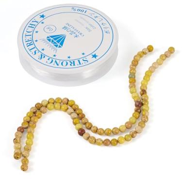 Imagem de FASHEWELRY 2 fios de 4 mm contas de pedra natural Goldenrod Imperial Jasper Beads Kits de fabricação com fio elástico redondo suave pedra preciosa de cura para pulseiras, colar, brinco, fabricação de