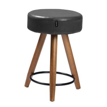 Imagem de Banco Evry 50cm Assento Redondo em Couríssimo e Pés de Madeira Preto - EdeCasaMoveis