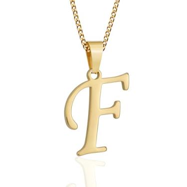 Imagem de Suweibuke Colar com inicial para homens e mulheres, meninos e meninas, banhado a ouro 18K, colar com pingente de 26 letras, joias personalizadas para presentes, Average, Aço inoxidável, Sem Pedra