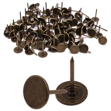 Imagem de SWZHAI 120 peças de tachas planas para polegar, 12/40.6 cm, pinos planos vintage bronze, tachas de móveis para estofamento 11 mm x 17 mm, pregos decorativos para sofá de móveis