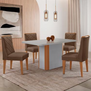 Imagem de Mesa de Jantar Isadora 120cm Tampo MDF Vidro com 4 Cadeiras Isadora - Vel Marrom /off /naturale /serig Off